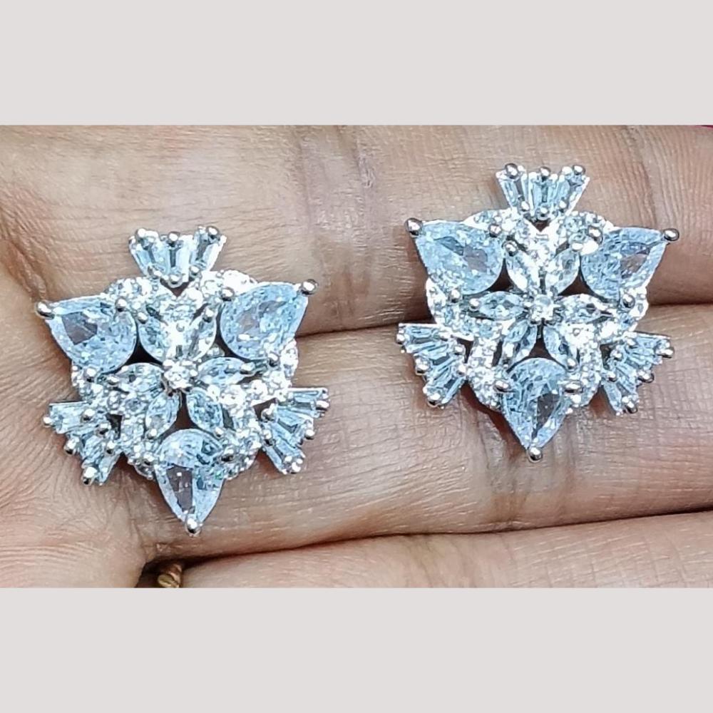 Bhagwati Bangles Silver Plated American Diamonds Studs Earrings