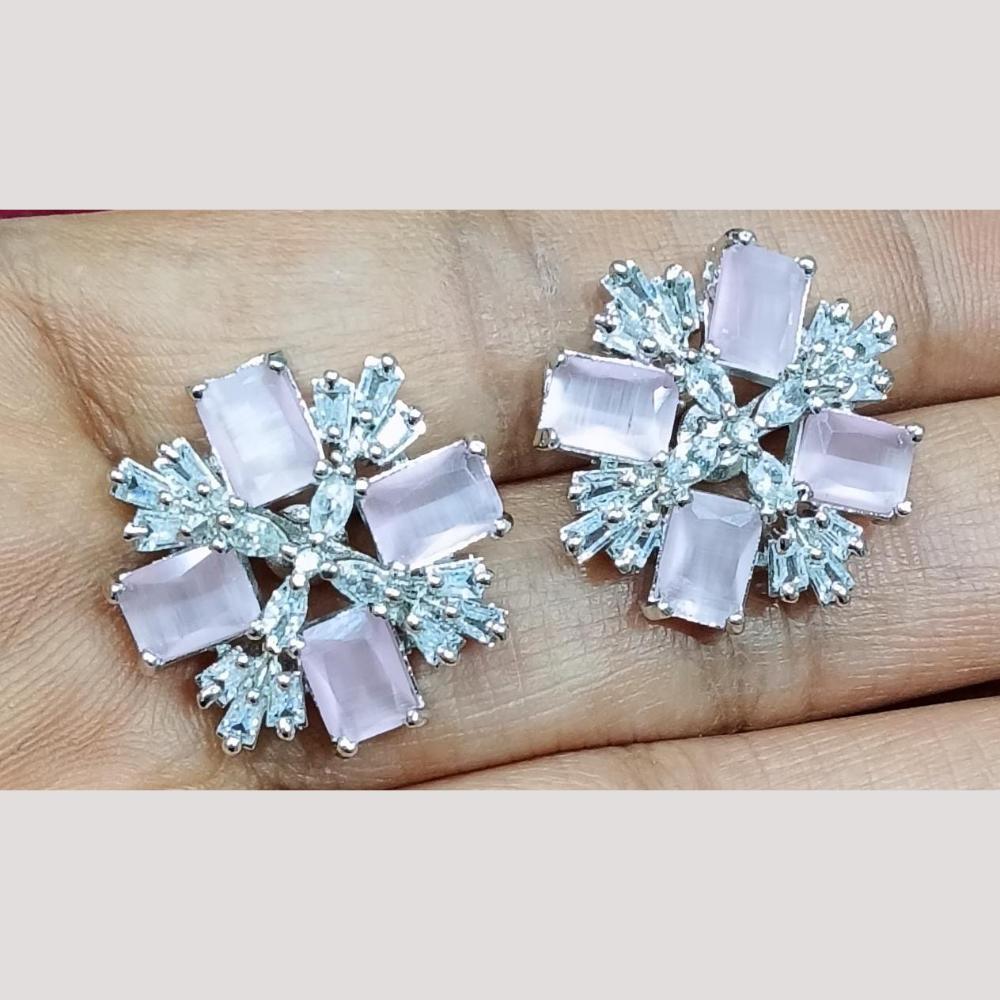 Bhagwati Bangles Silver Plated American Diamonds Studs Earrings