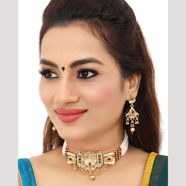 Bhagwati Bangles Gold Plated Pota Stone And Pearls Choker Necklace Set