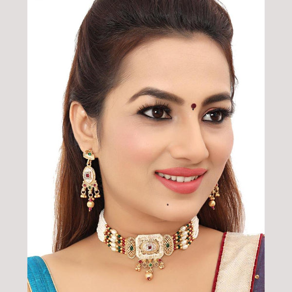 Bhagwati Bangles Gold Plated Pota Stone And Pearls Meenakari  Choker Necklace Set