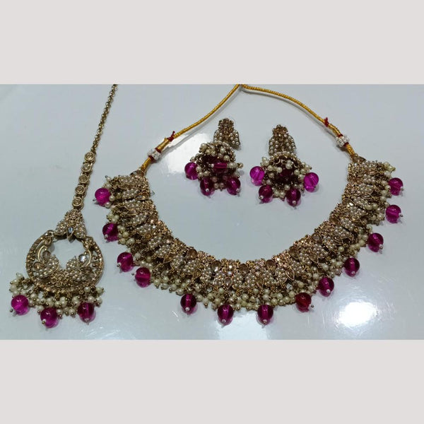 Bhagwati Bangles Gold Plated Crystal Stone And Beads Necklace Set