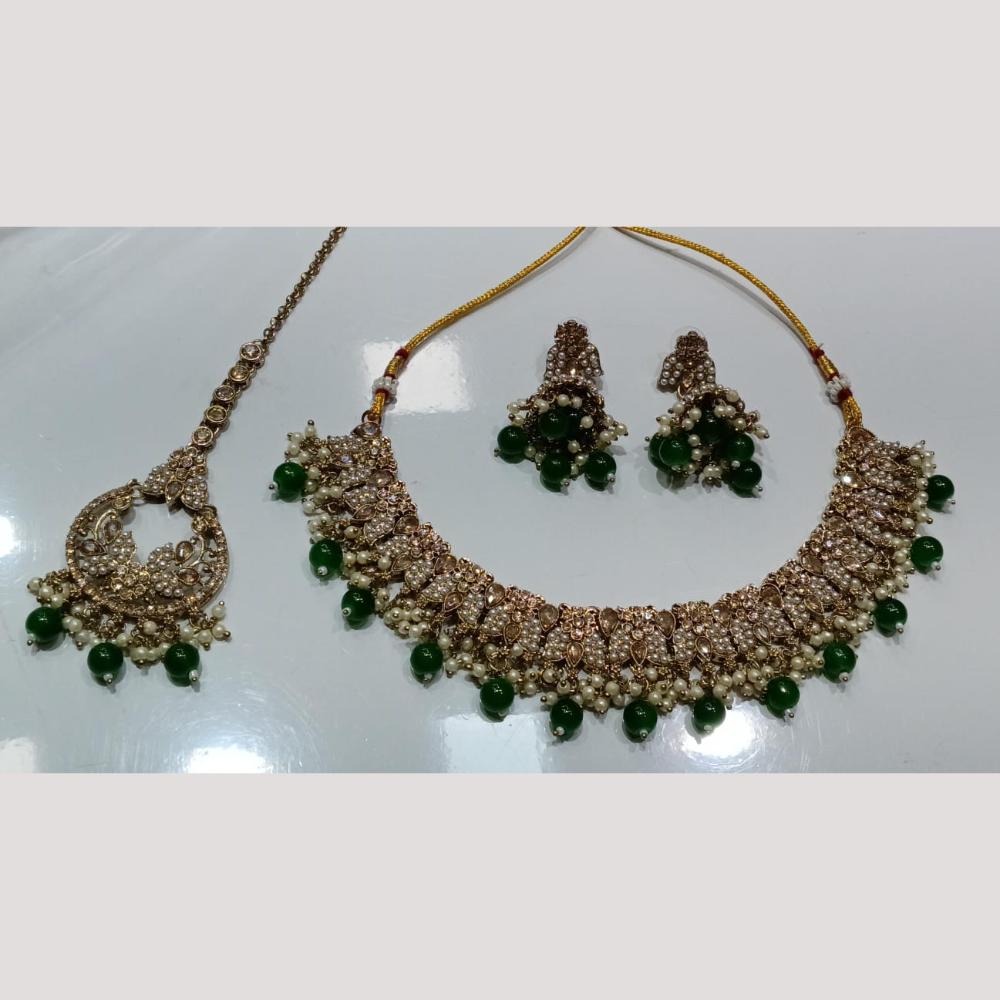 Bhagwati Bangles Gold Plated Crystal Stone And Beads Necklace Set