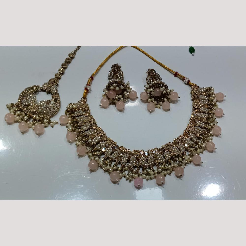 Bhagwati Bangles Gold Plated Crystal Stone And Beads Necklace Set