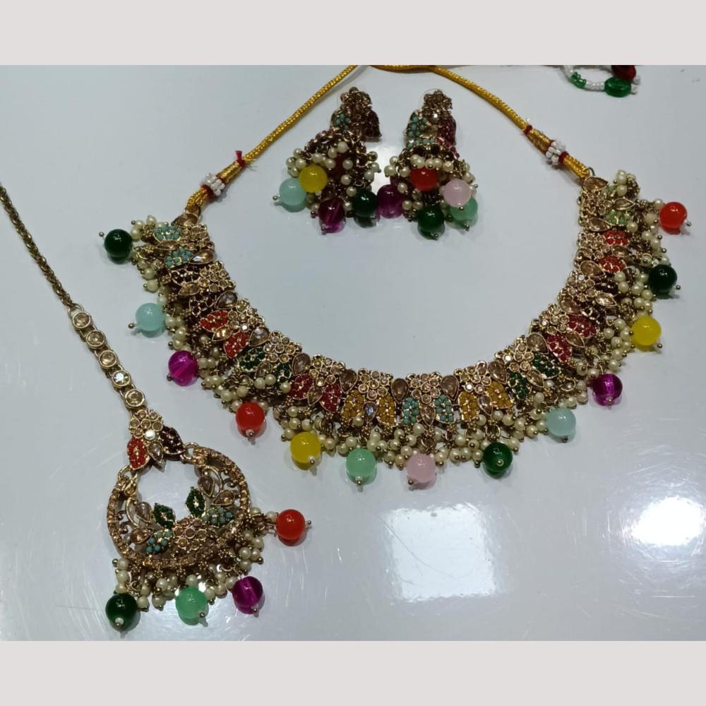 Bhagwati Bangles Gold Plated Crystal Stone And Beads Necklace Set
