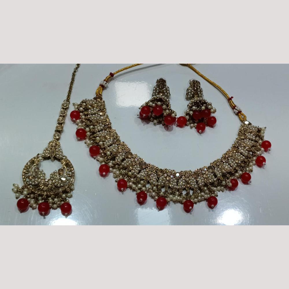 Bhagwati Bangles Gold Plated Crystal Stone And Beads Necklace Set