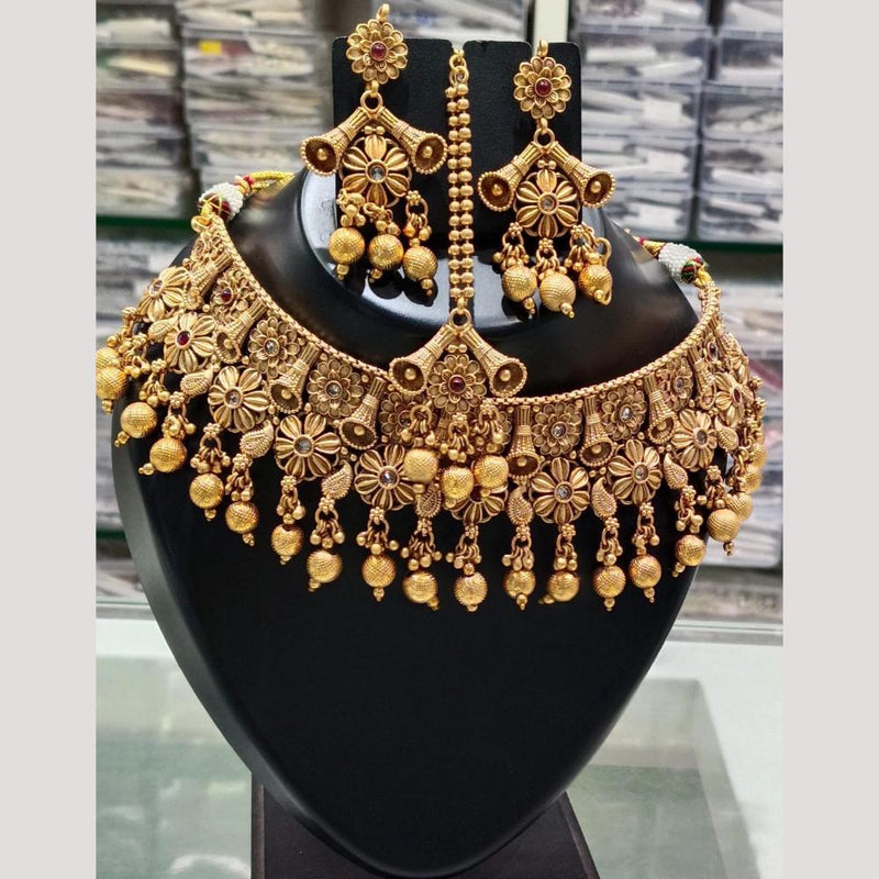 Bhagwati Bangles Gold Plated Pota Stone And Pearls Choker Necklace Set