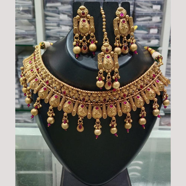 Bhagwati Bangles Gold Plated Pota Stone And Pearls Choker Necklace Set