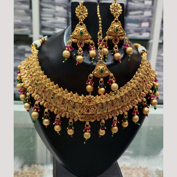 Bhagwati Bangles Gold Plated Pota Stone And Pearls Choker Necklace Set