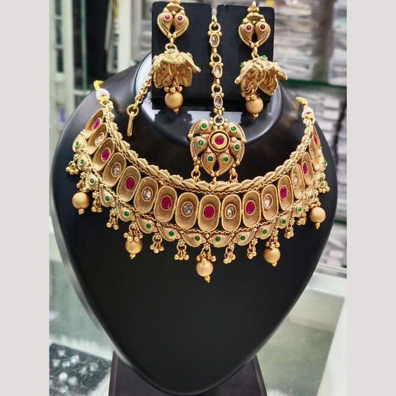 Bhagwati Bangles Gold Plated Pota Stone And Pearls Choker Necklace Set