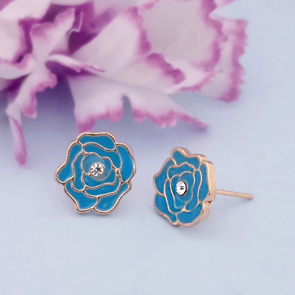 Hania Jewel Floral Austrian Stone and Meenakari Studs Earrings