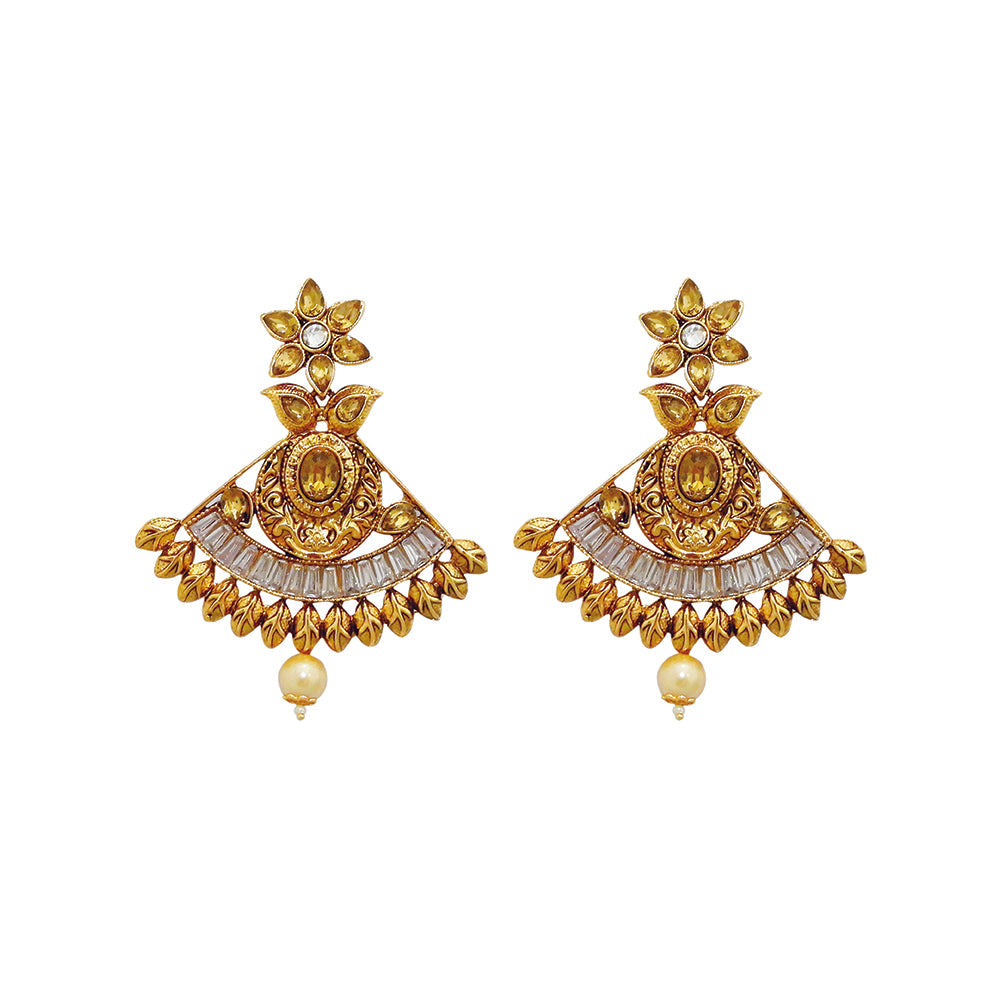 Hania Jewel Austrian Stone and Pearl Drop Dangler Earrings  