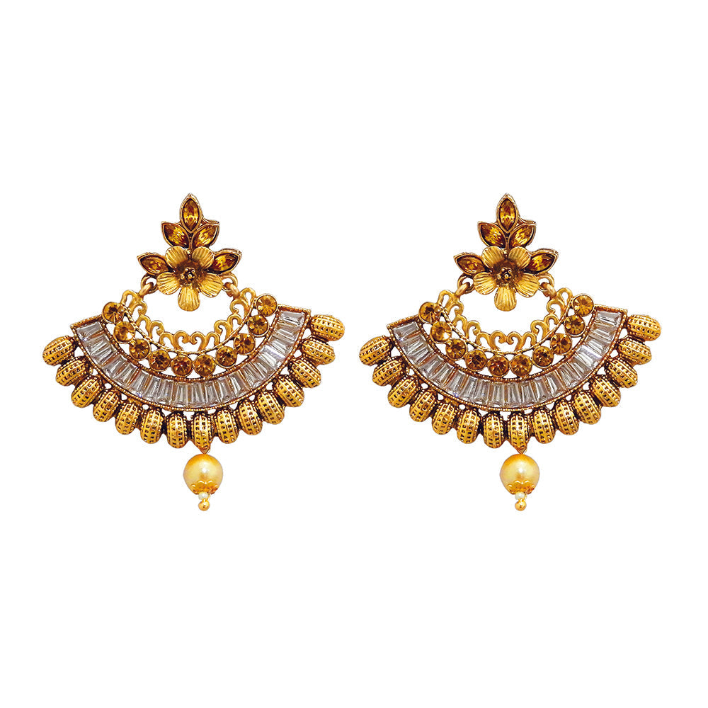 Hania Jewel Austrian Stone and Pearl Drop Dangler Earrings  