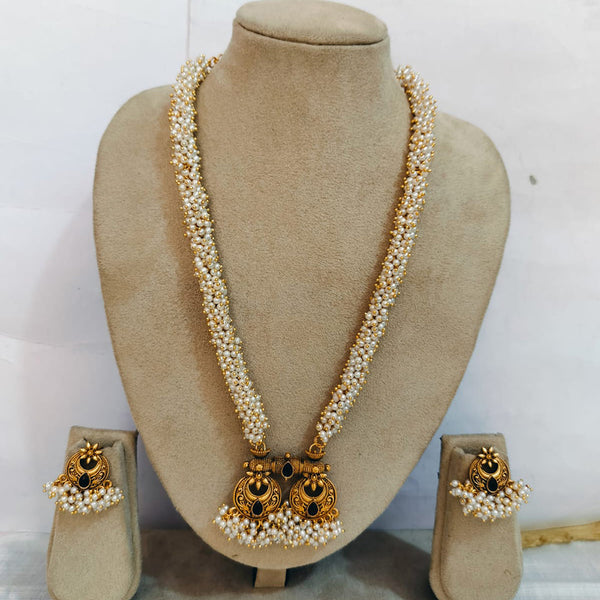 Charbhuja Art Gold Plated Pearl And Pota Stone Necklace Set