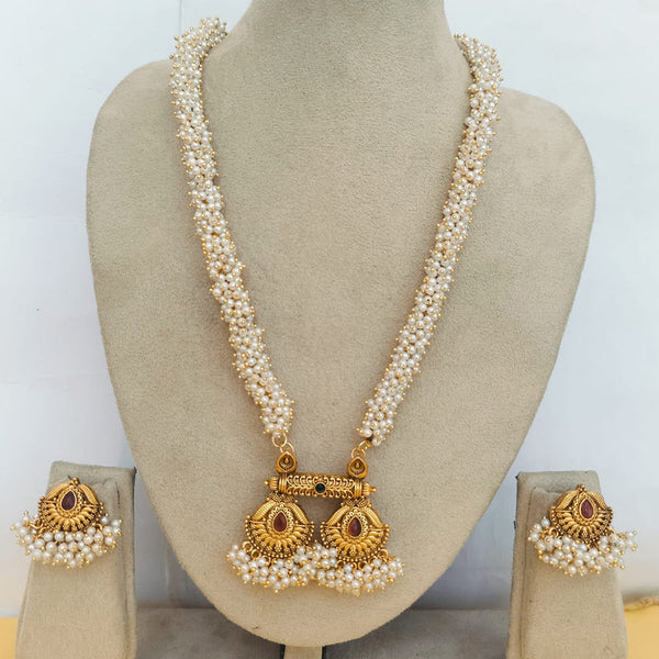 Charbhuja Art Gold Plated Pearl And Pota Stone Necklace Set