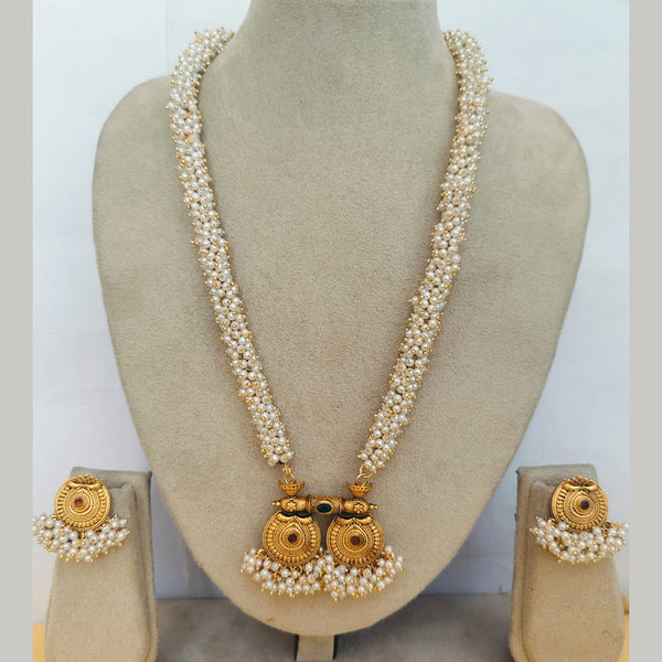 Charbhuja Art Gold Plated Pearl And Pota Stone Necklace Set