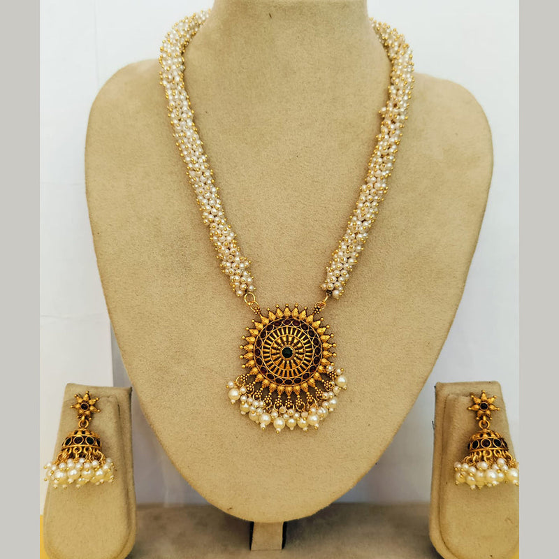 Charbhuja Art Gold Plated Pearl And Pota Stone Necklace Set