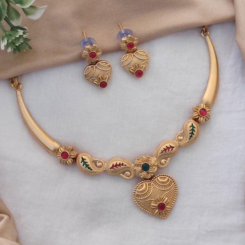 Charbhuja Art Gold Plated Pota Stone Necklace Set