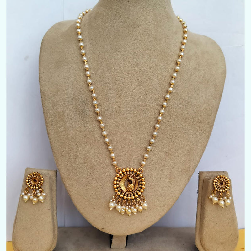 Charbhuja Art Gold Plated Pota Stone And Pearls Necklace Set