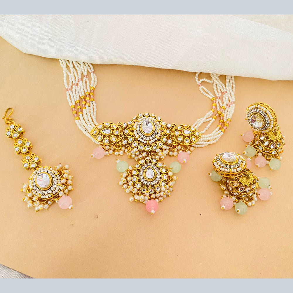 Charbhuja Art Gold Plated Pearl And Kundan Stone Necklace Set