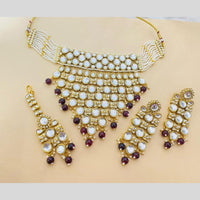 Charbhuja Art Gold Plated Pearl And Kundan Stone Choker Necklace Set