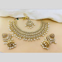 Charbhuja Art Gold Plated Pearl And Kundan Stone Necklace Set