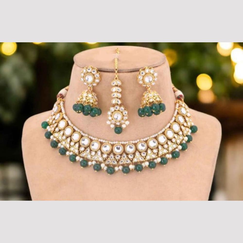 Charbhuja Art Gold Plated Kundan Stone And Beads Necklace Set