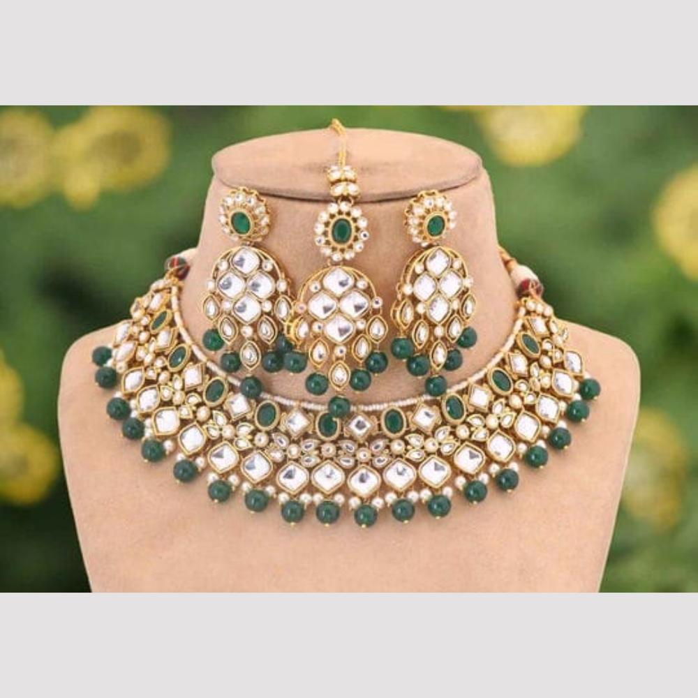 Charbhuja Art Gold Plated Kundan Stone And Beads Necklace Set