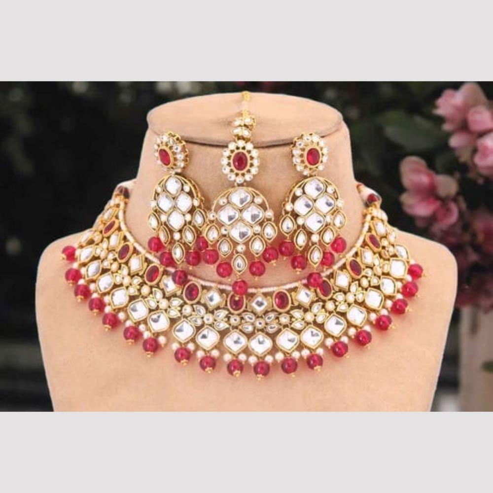 Charbhuja Art Gold Plated Kundan Stone And Beads Necklace Set