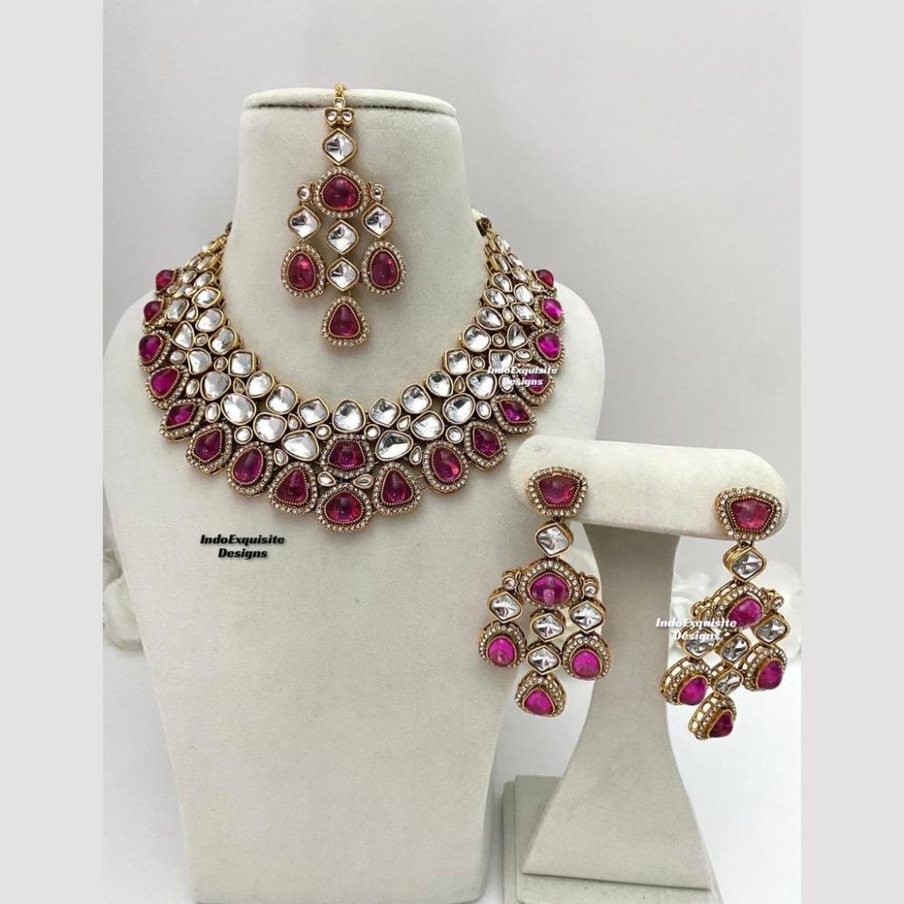 Charbhuja Art Gold Plated Kundan Stone Necklace Set