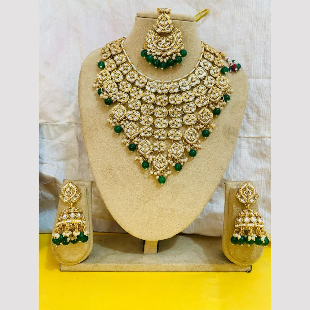 Charbhuja Art Gold Plated Kundan Stone And Beads Necklace Set