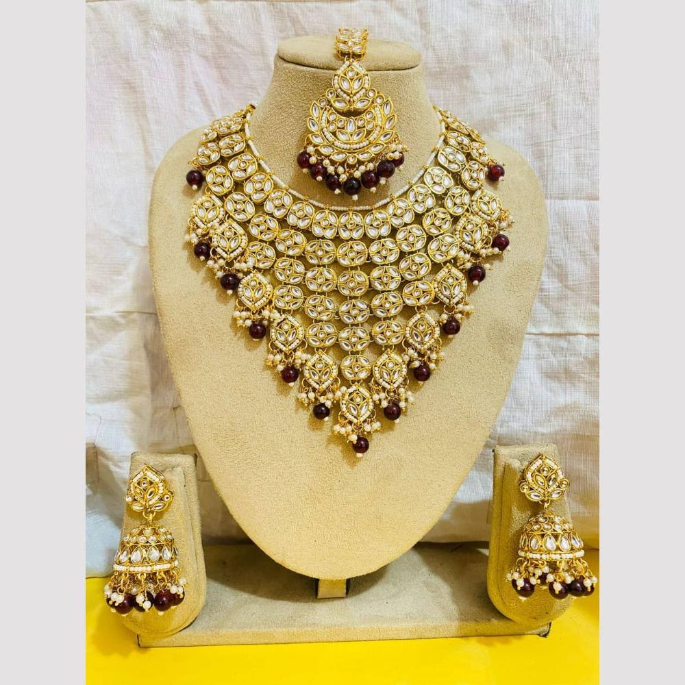 Charbhuja Art Gold Plated Kundan Stone And Beads Necklace Set