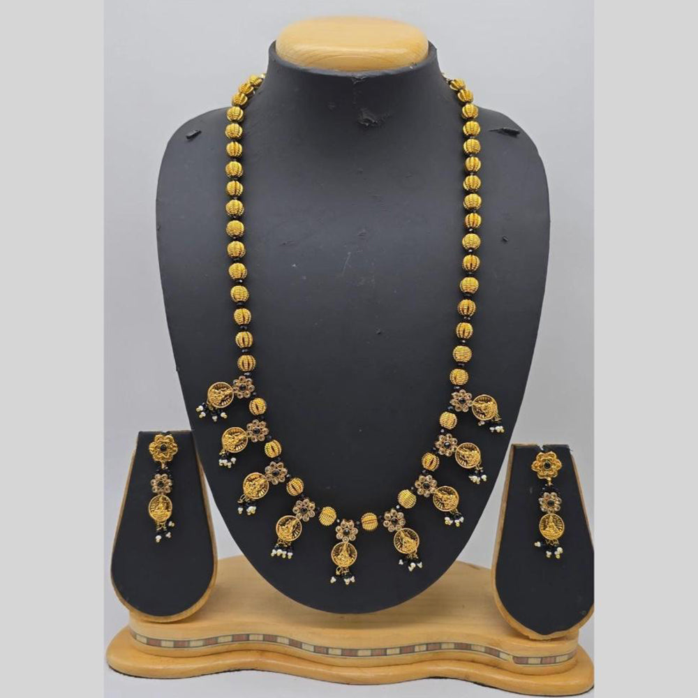 Charbhuja Art Heritage Austrian Stones And Pearls Temple Long Necklace Set