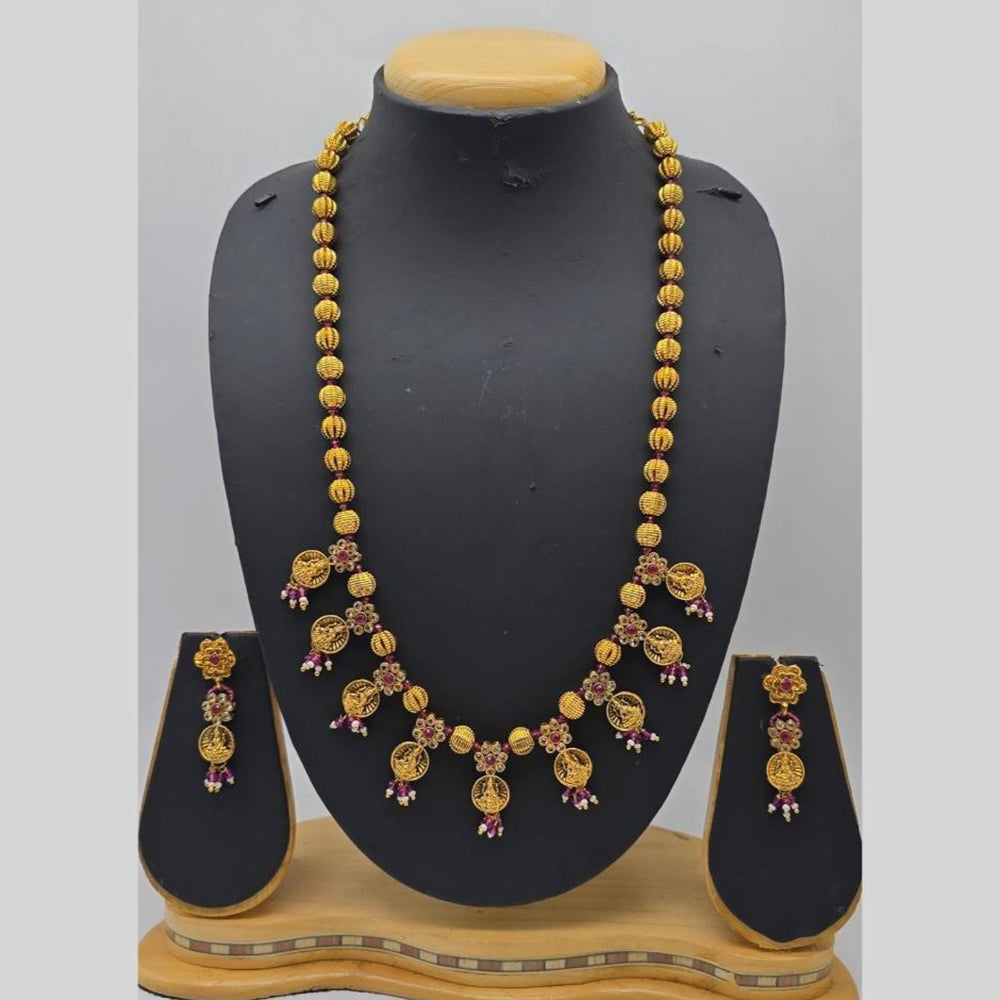Charbhuja Art Heritage Austrian Stones And Pearls Temple Long Necklace Set