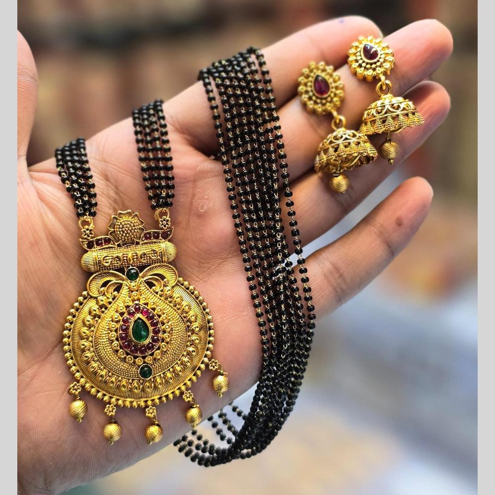 Charbhuja Art Gold Plated Pota Stone And Beads Mangalsutra