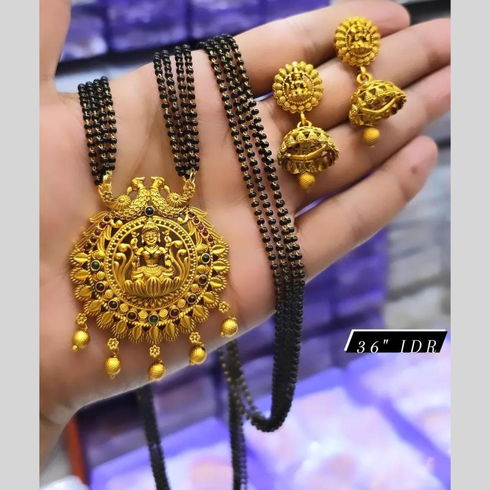 Charbhuja Art Gold Plated Pota Stone And Beads Temple Mangalsutra