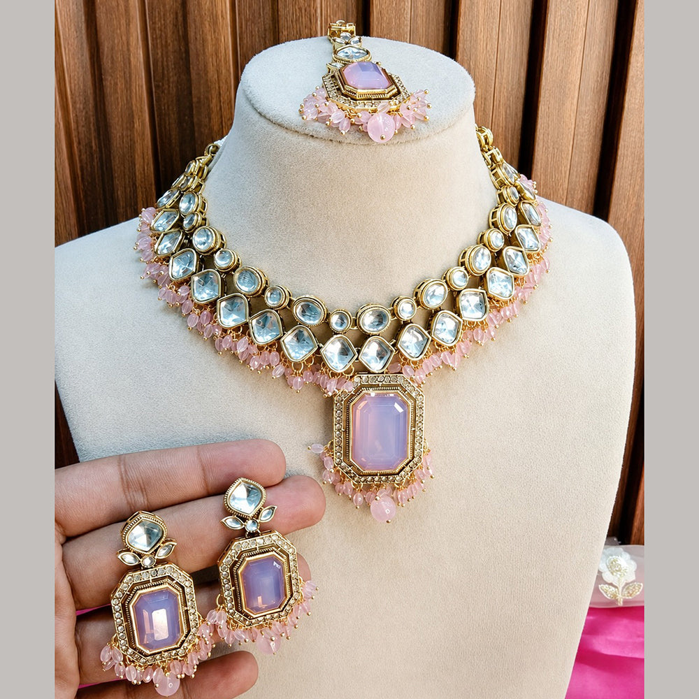 Charbhuja Art Heritage Pota Stone And Kundan Stone Beads Necklace Set