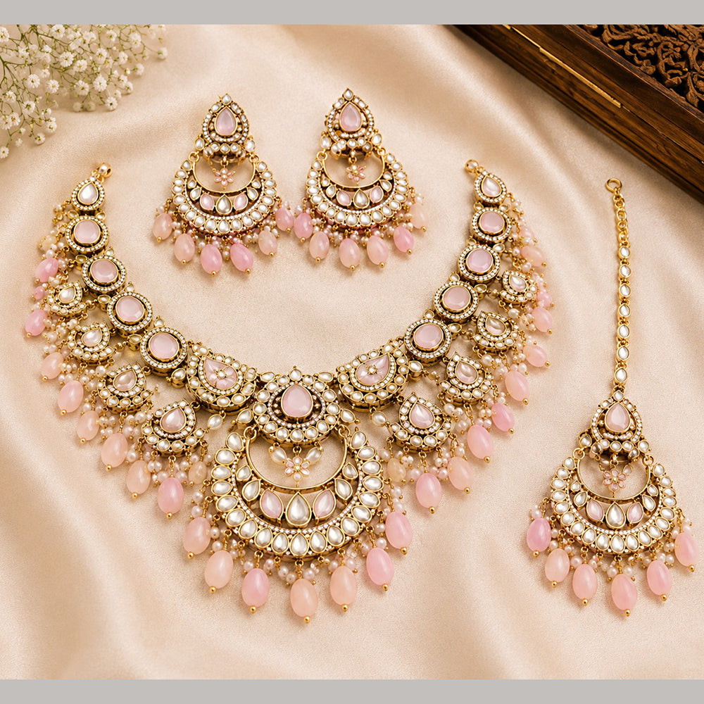 Charbhuja Art Heritage Pota Stone And Kundan Stone Beads Necklace Set