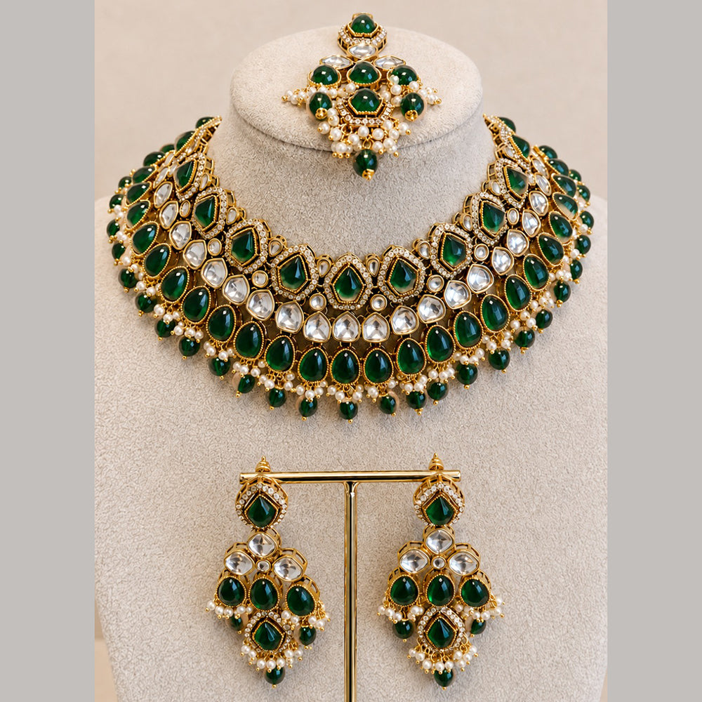Charbhuja Art Heritage Pota Stone And Kundan Stone Beads Necklace Set