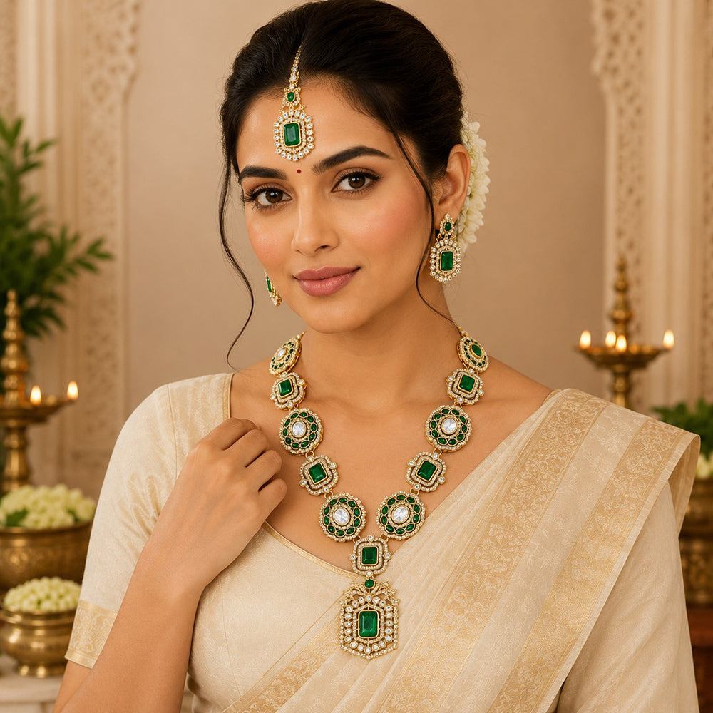 Charbhuja Art Heritage Pota Stone And Austrian Stone Necklace Set 
