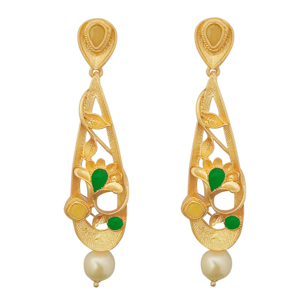 Hania Jewels Elegant Pota Stone with Pearl Dangler Earrings