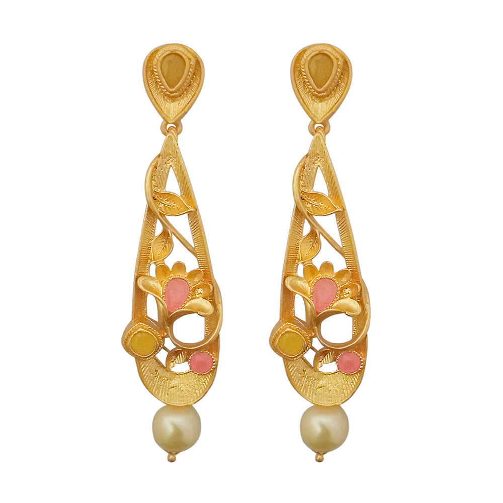 Hania Jewels Elegant Pota Stone with Pearl Dangler Earrings
