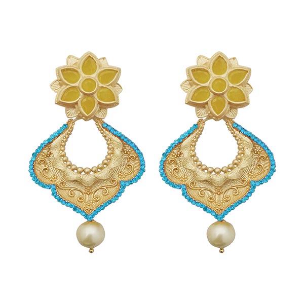 Hania Jewels Elegance Floral and Pearl Drop Chandbali Dangler Earrings