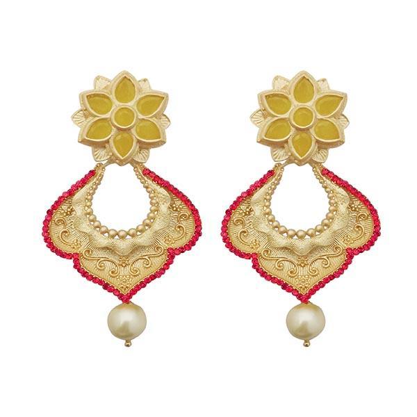 Hania Jewels Elegance Floral and Pearl Drop Chandbali Dangler Earrings