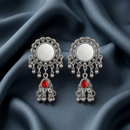Urthn Antique Silver-Toned Oxidised Jhumki Earrings With Mirror Work(Pack of 6)