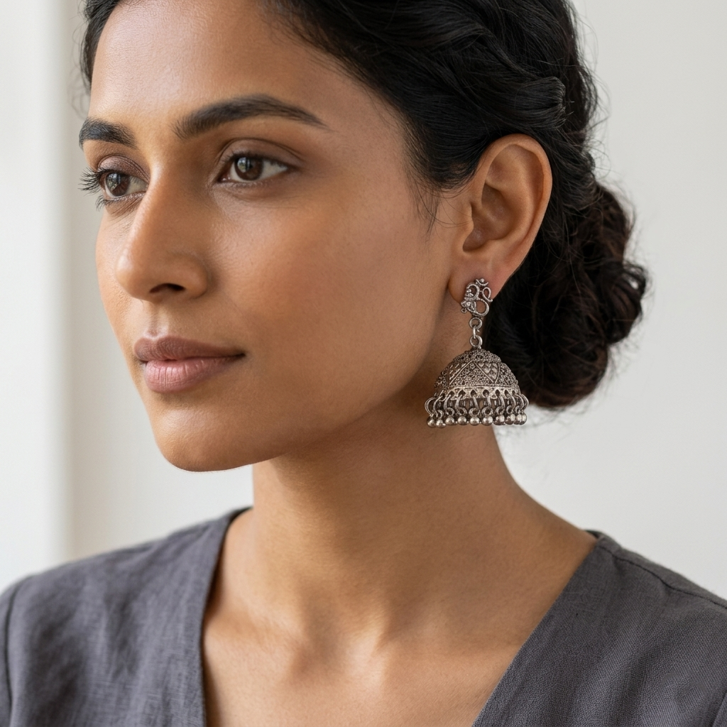 Urthn Heritage Oxidised Jhumka Earrings(Pack of 3)