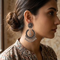 Urthn Antique Silver-Toned Oxidised Dangler Earrings(Pack of 3)