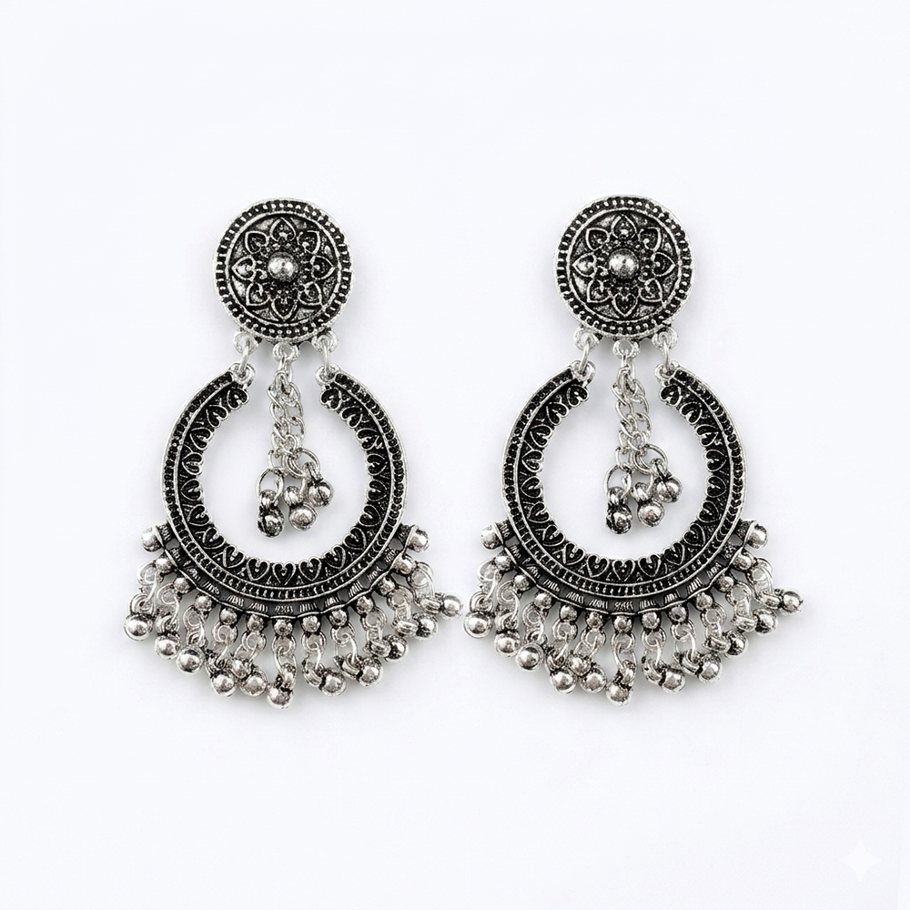 Urthn Antique Silver-Toned Oxidised Dangler Earrings(Pack of 3)
