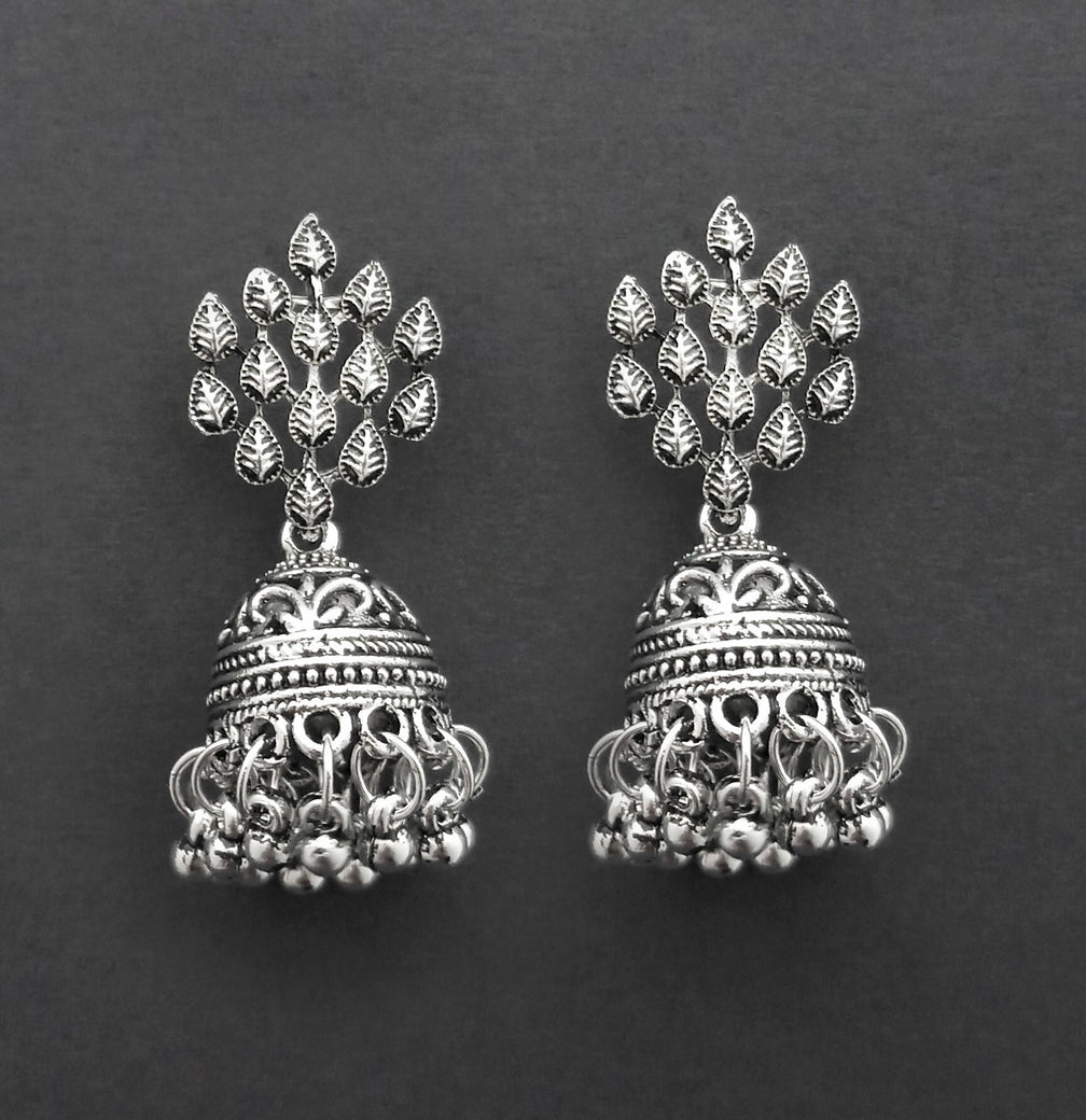 Urthn Traditional Oxidised Finish Jhumka Earrings(Pack of 6)