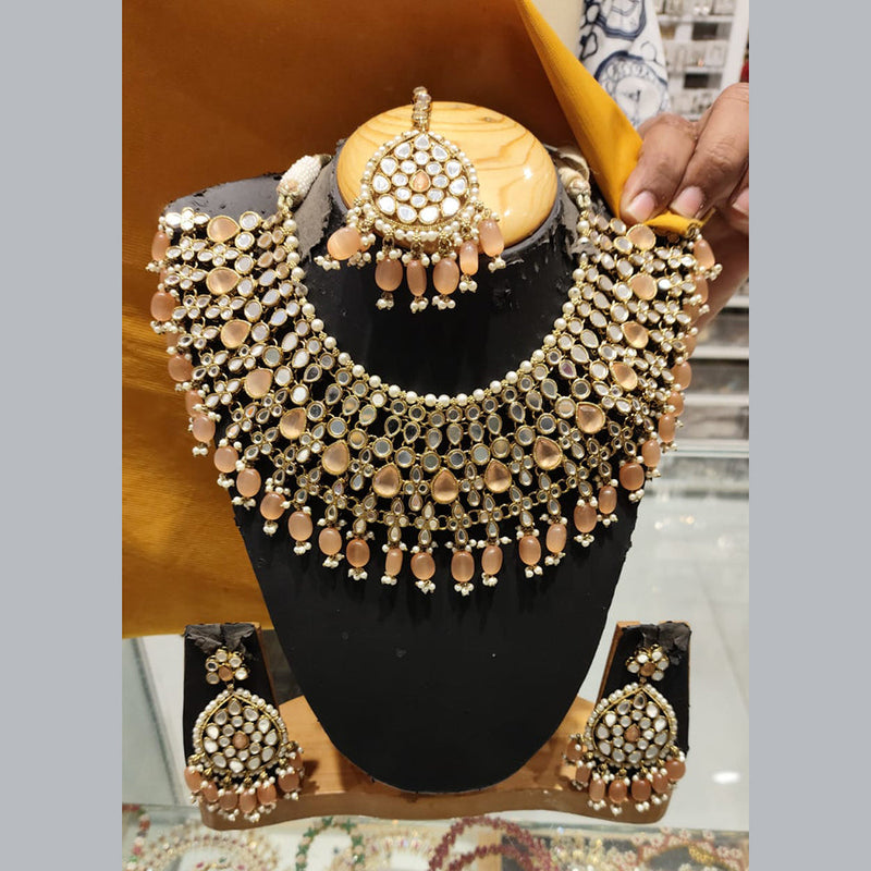 Pooja Jewellers Gold Plated Mirror And Beads Necklace Set