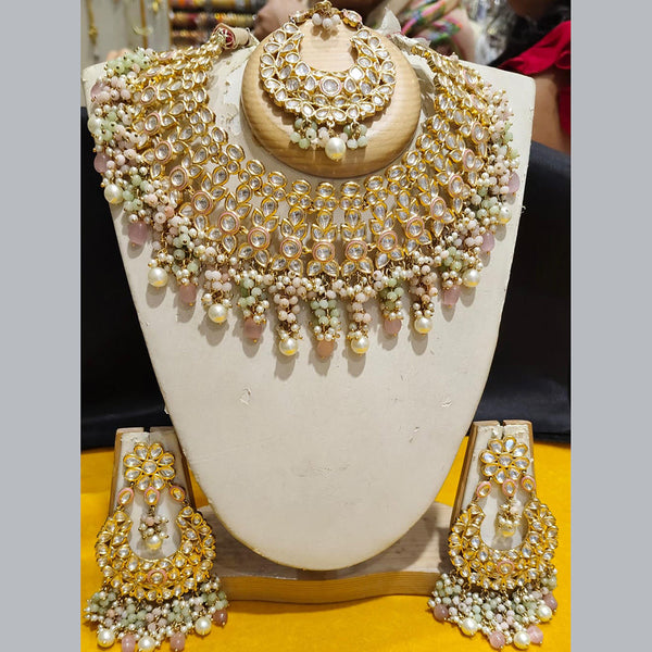 Pooja Jewellers Gold Plated Kundan Stone And Beads Choker Necklace Set